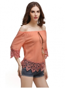 Orange Petal Sleeve Slash Collar Chiffon Blouses
