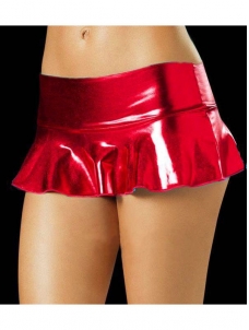 Red Pleated Wet Look Mini Skirt