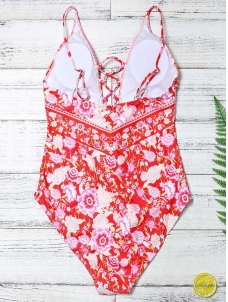 Red V-Neck One Piece Swimwear