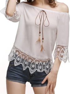 White Petal Sleeve Slash Collar Chiffon Blouses
