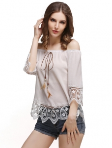 White Petal Sleeve Slash Collar Chiffon Blouses