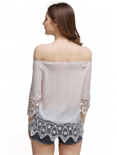 White Petal Sleeve Slash Collar Chiffon Blouses