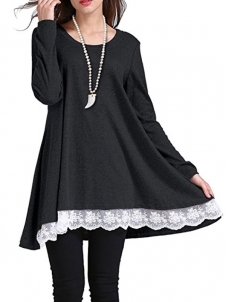 Women Long Sleeves Loose Casual T-shirt Dress Black