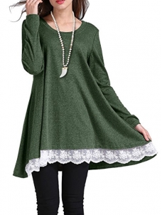 Women Long Sleeves Loose Casual T-shirt Dress Green