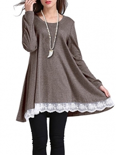 Women Long Sleeves Loose Casual T-shirt Dress Grey