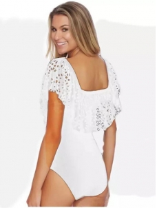 Women Off Shoulder Ruffle One Piece Swimsuit White