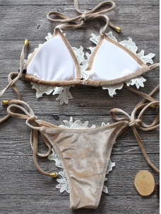 Women Sexy Lace Flower Halter Neck Bikini Set Beach Wear