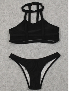 Women Sexy Plain Stretchy Bikini Set Swimwear Black