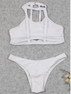 Women Sexy Plain Stretchy Bikini Set Swimwear White