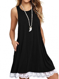 Women Sleeveless Loose Black Casual Dress