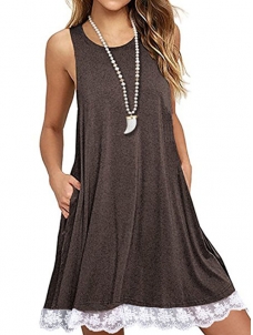 Women Sleeveless Loose Casual Brown Dress