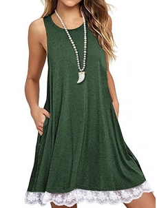 Women Sleeveless Loose Green Casual Dress