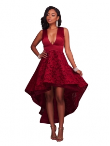 Women V-neck Sleeveless Sexy Party Dress Red