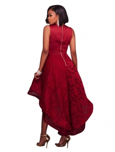 Women V-neck Sleeveless Sexy Party Dress Red