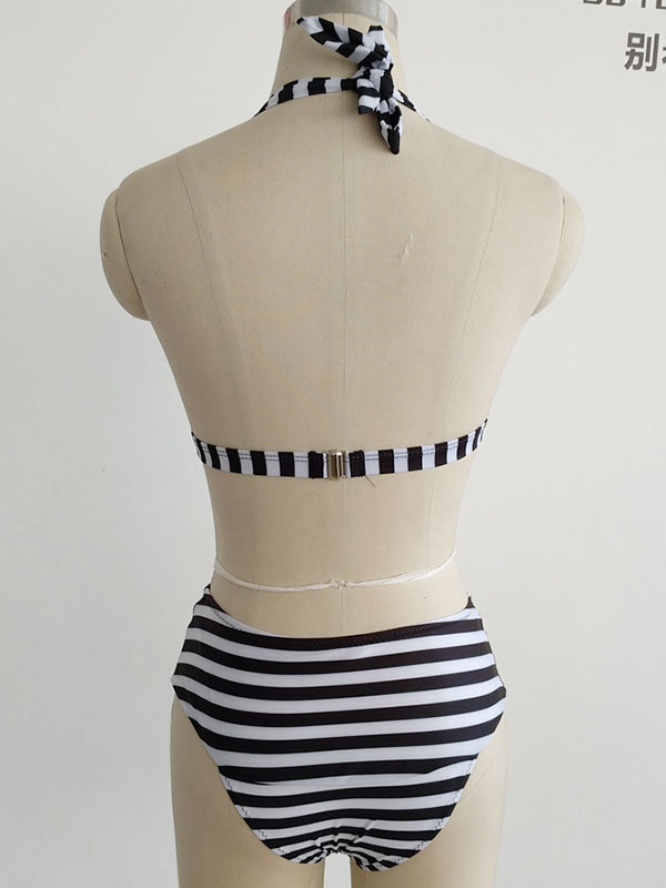 Fashion Halter Striped Beach Swimsuit Set for Women