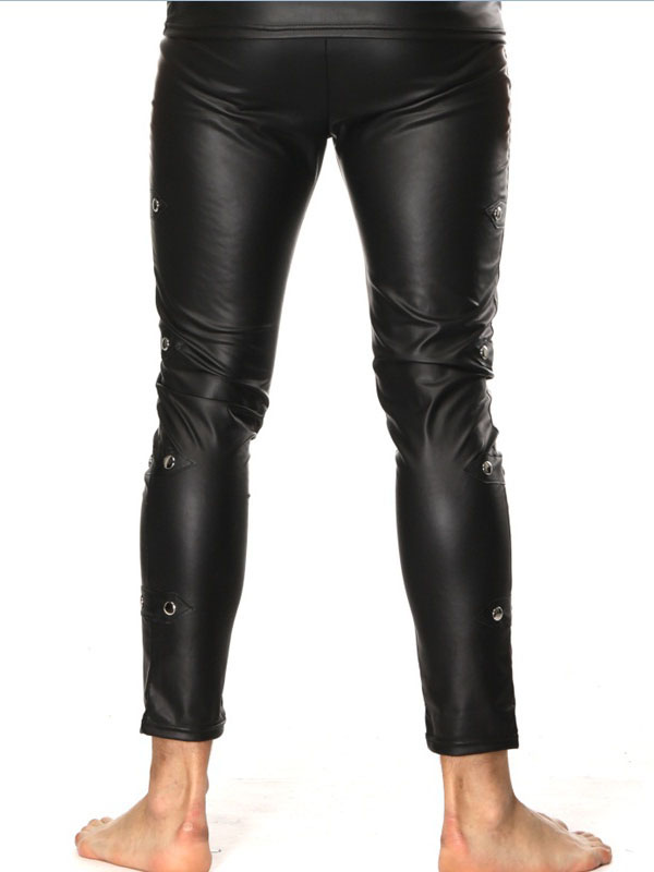 Men Black Vinyl Tight Long Pants Club