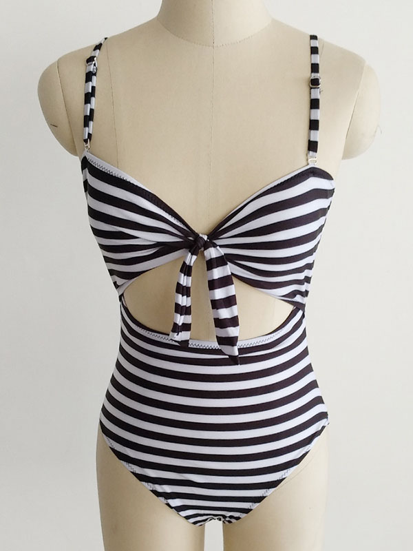 Sexy Spaghetti Strap Striped One Pieces Swimsuit