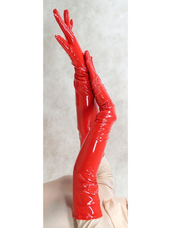 Women Sexy PVC Gloves Costumes Red
