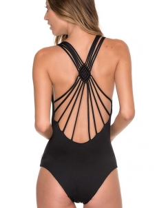 Black Deep V-Neck Back Bandage One Piece Swimwear