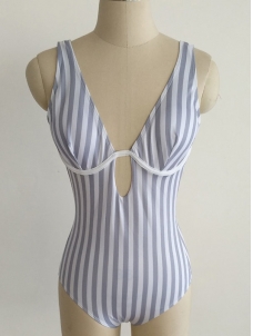 Sexy Spaghetti Strap Striped Women Backless Swimsuit 