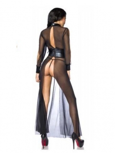 Transparent Long Nightgown Lingerie for Women Mesh Leather Nightdress