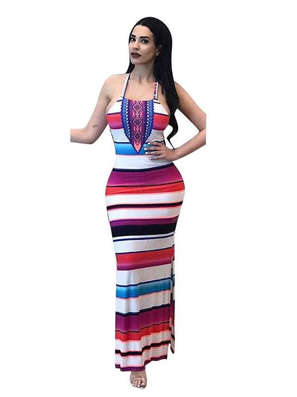 Colorful Elegant Sleeveless Party Evening Maxi Dress