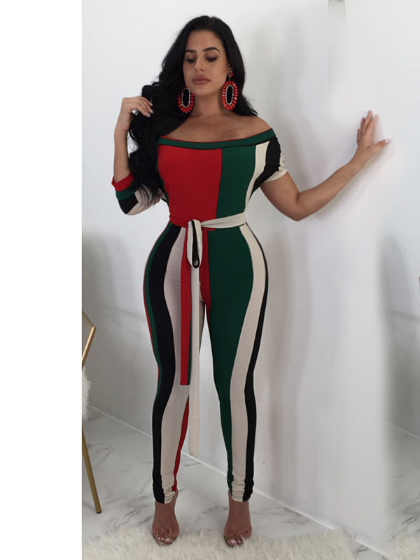 Fashion Drew Shoulder Tighten Women Jumpsuit Green