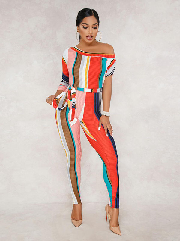 Fashion Drew Shoulder Tighten Women Jumpsuit Red