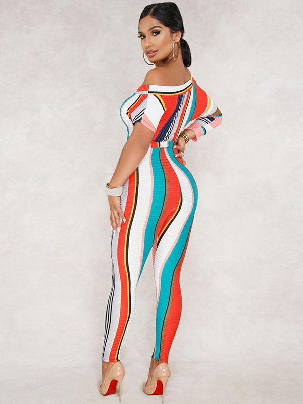 Fashion Drew Shoulder Tighten Women Jumpsuit Red