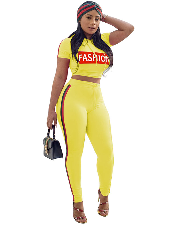Fashion Tighten Two-Piece Sport Lady Jumpsuit Yellow 