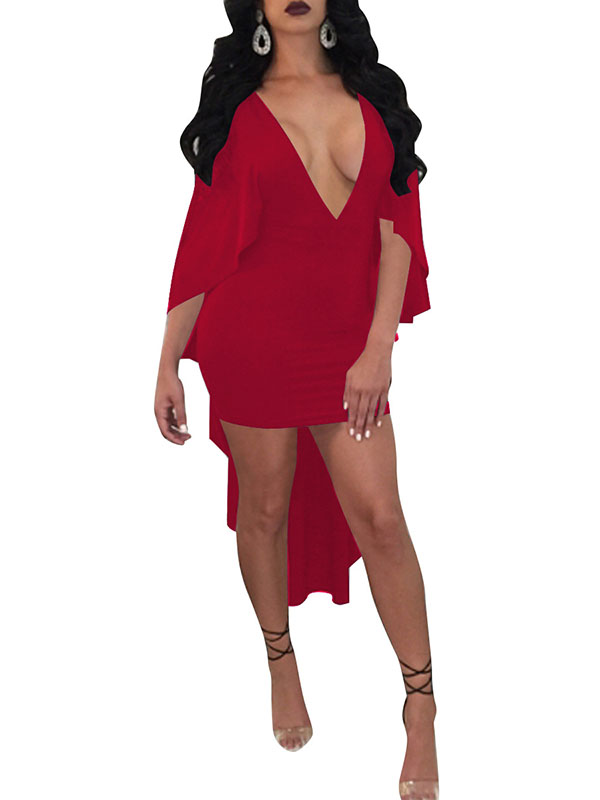 Sexy Red Dress Club Wear Fashion Sleeveless V Neck Elegant Party