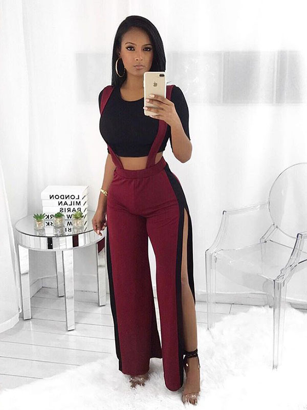 Sexy Wide Leg Split Women Jumpsuit Red