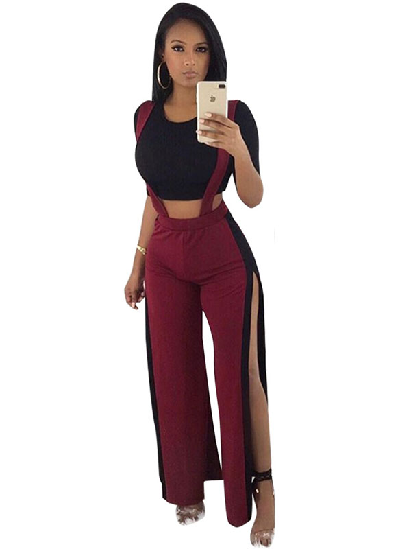 Sexy Wide Leg Split Women Jumpsuit Red