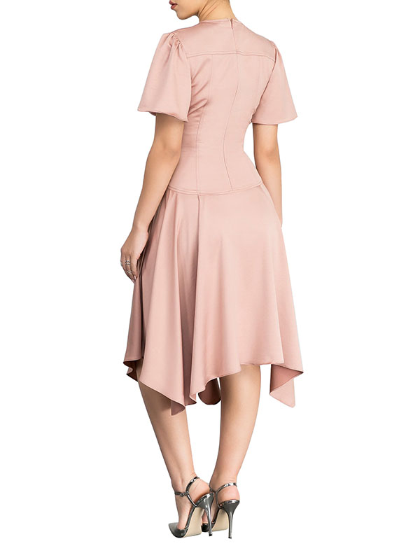 Women Apricot Summer Casual Flowy Irregular Midi Dress