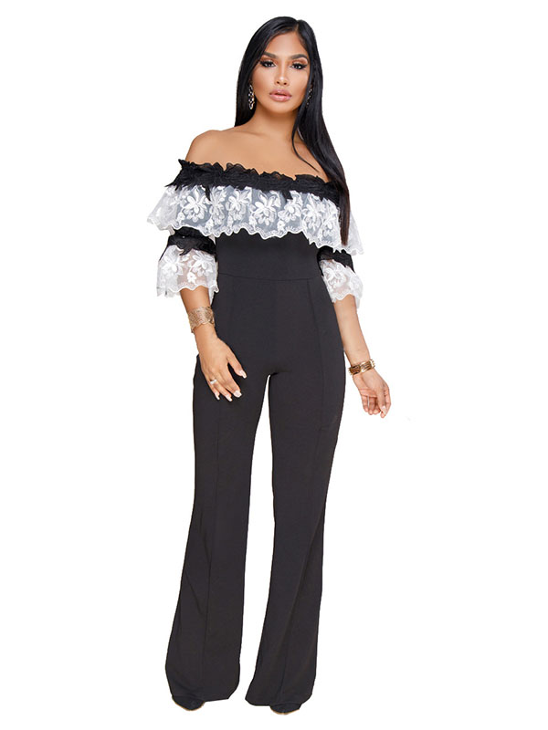 Women Black Sexy Off Shoulder High Waist Jumpsuit Romper