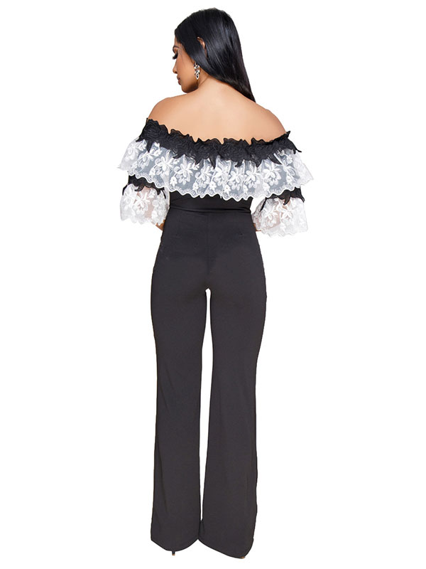 Women Black Sexy Off Shoulder High Waist Jumpsuit Romper