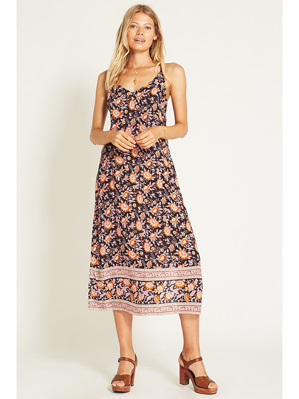 Women Casual Floral Printed Sleeveless Sling Summer Midi Dress