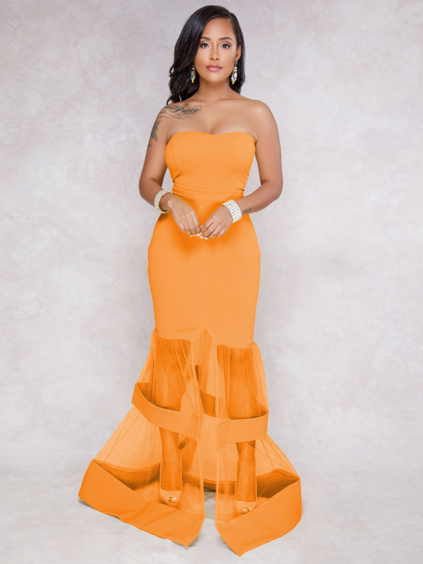 Women Elegant Fashion Sleeveless Evening Maxi Dress Orange