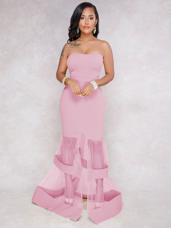 Women Elegant Fashion Sleeveless Evening Maxi Dress Pink