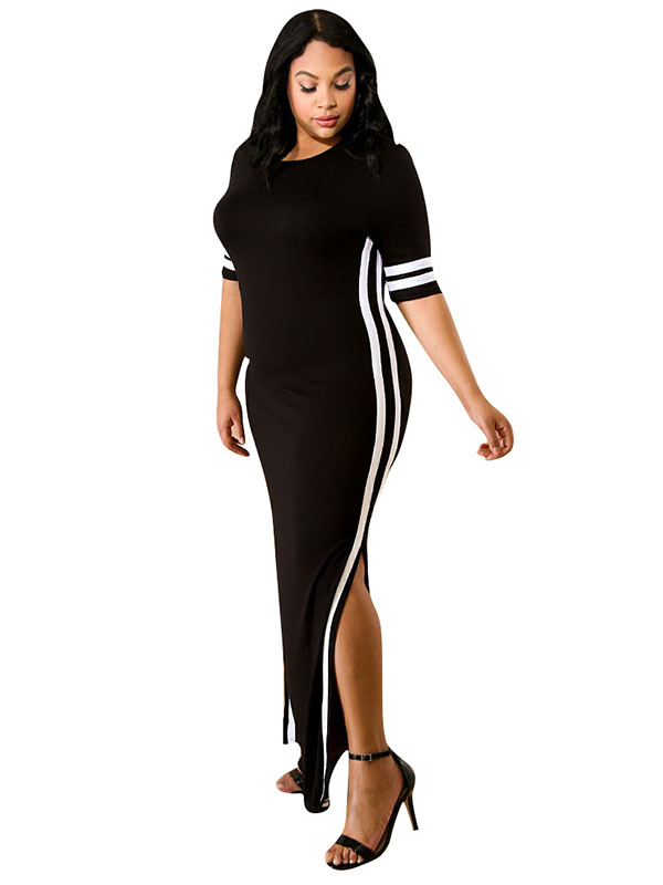 Women Elegant Plus Size Dress Double Side Split Long Maxi Dress