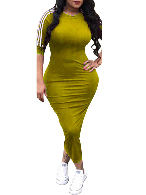 Yellow Sports Stripe Long Sleeve Maxi Dress