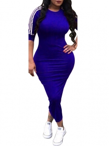 Blue Sports Stripe Long Sleeve Maxi Dress