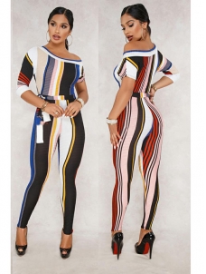 Fashion Drew Shoulder Tighten Women Jumpsuit Blue