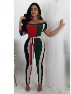 Fashion Drew Shoulder Tighten Women Jumpsuit Green