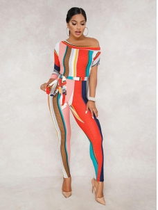 Fashion Drew Shoulder Tighten Women Jumpsuit Red