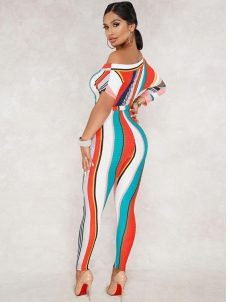 Fashion Drew Shoulder Tighten Women Jumpsuit Red