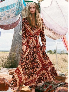 Ladies Hot Print Casual Long Sleeve Maxi Dress