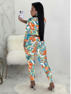 Sexy V-neck Floral Printed Women Jumpsuit With Bandage red 