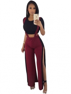 Sexy Wide Leg Split Women Jumpsuit Red