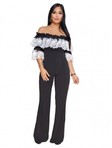 Women Black Sexy Off Shoulder High Waist Jumpsuit Romper